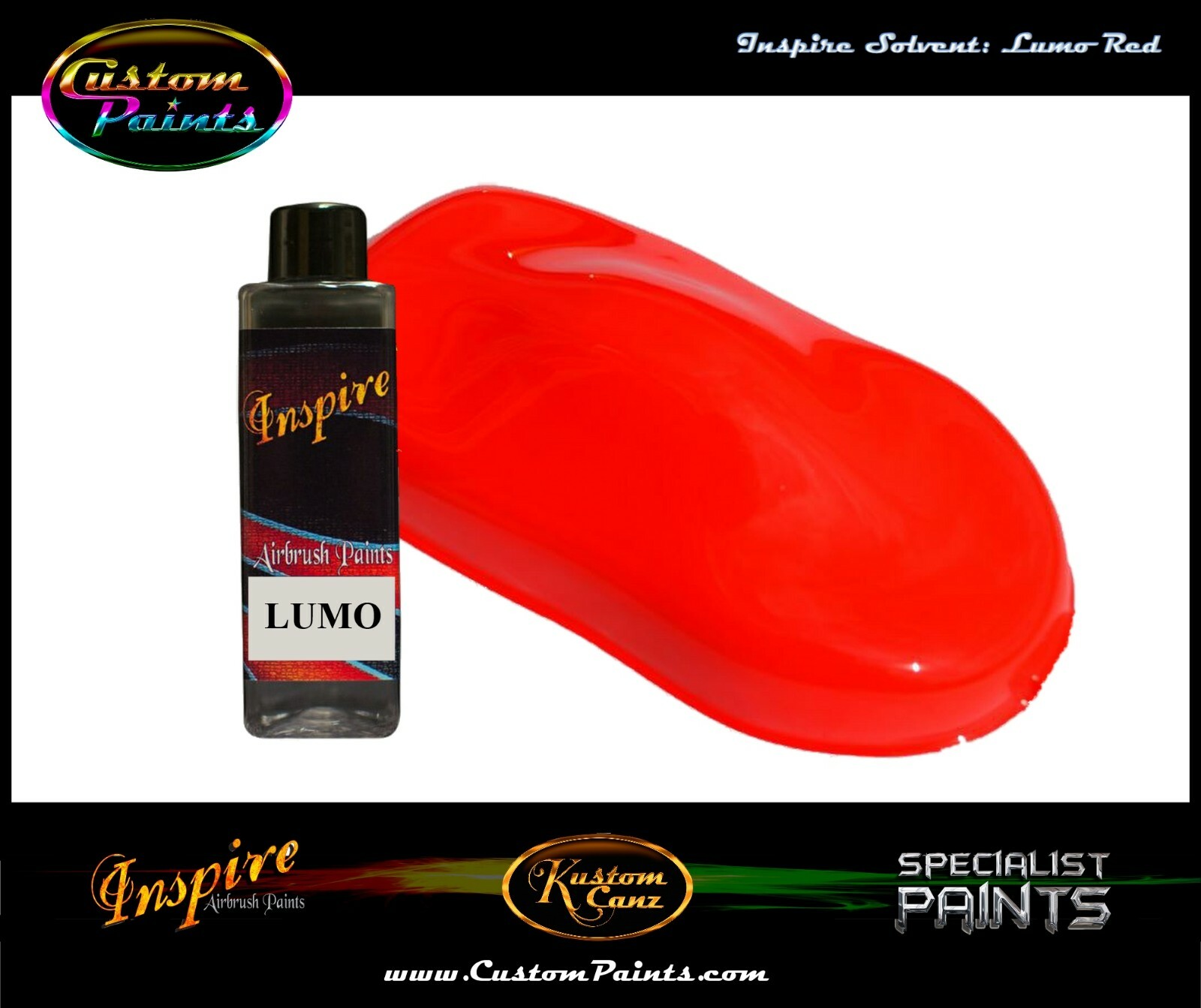 INSPIRE AIRBRUSH LUMO RED 4oz (SOLVENT), CUSTOM PAINT, HOK, ARTIST, HOT ROD