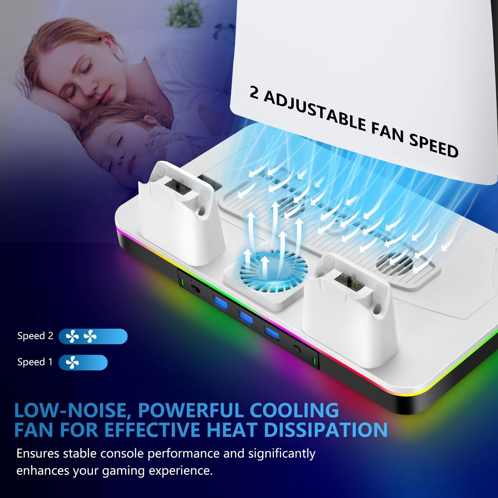 PS5/Pro/Slim Stand and Cooling Station with Dual Controller White(digital)