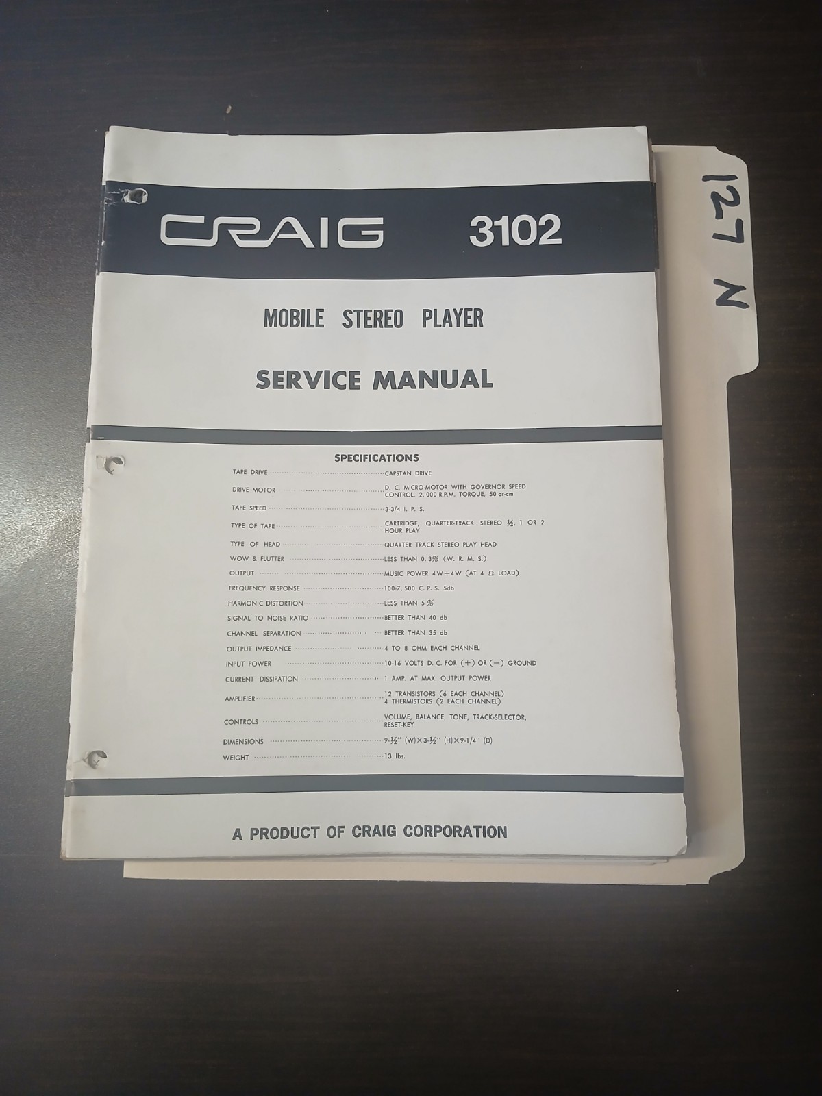 Craig 3102 Service Manual Original Repair Book Mobile Stereo Player