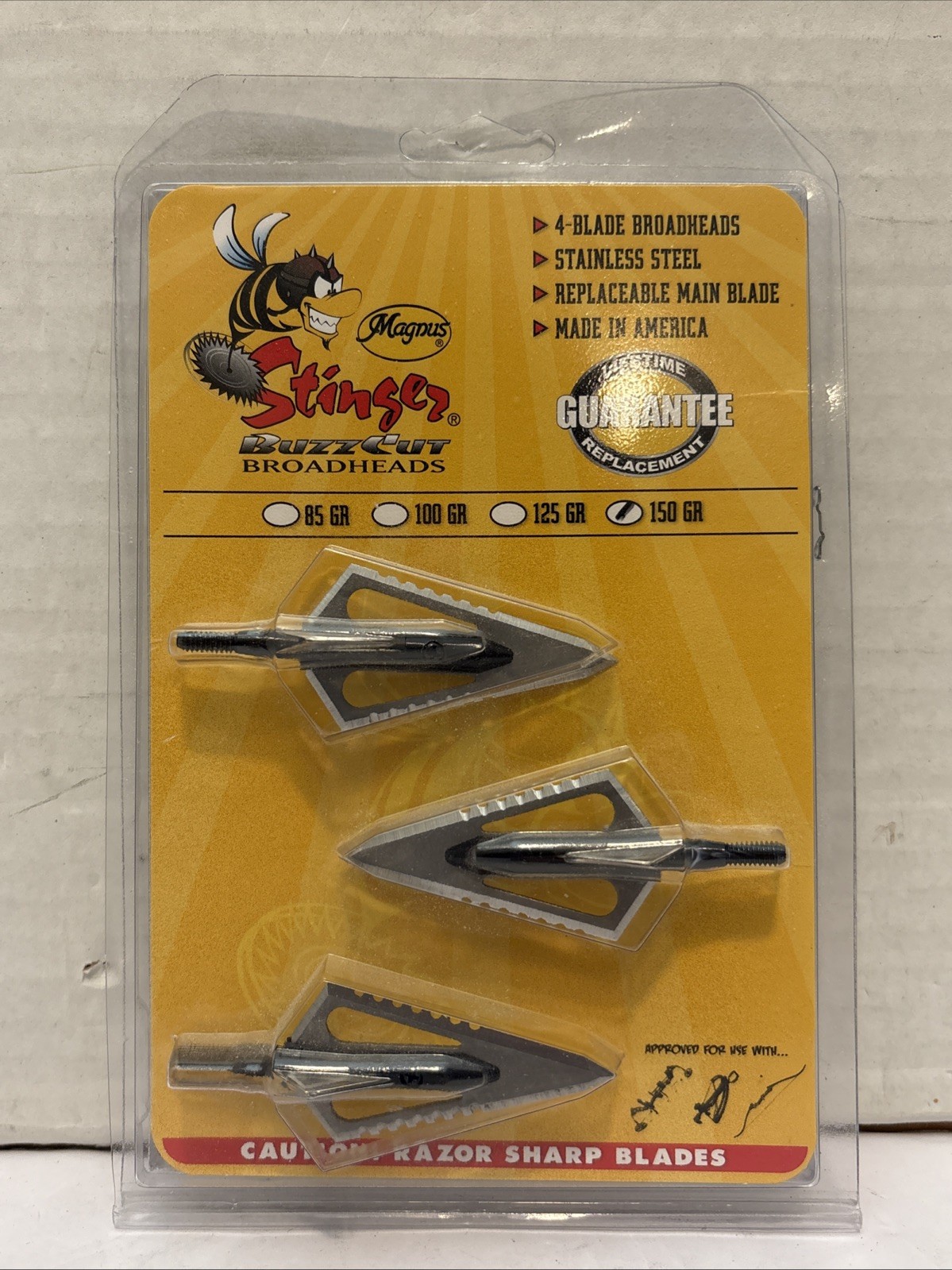 New/Open Package*Magnus Black Hornet Ser-Razor 4-Blade Broadhead*150 GR