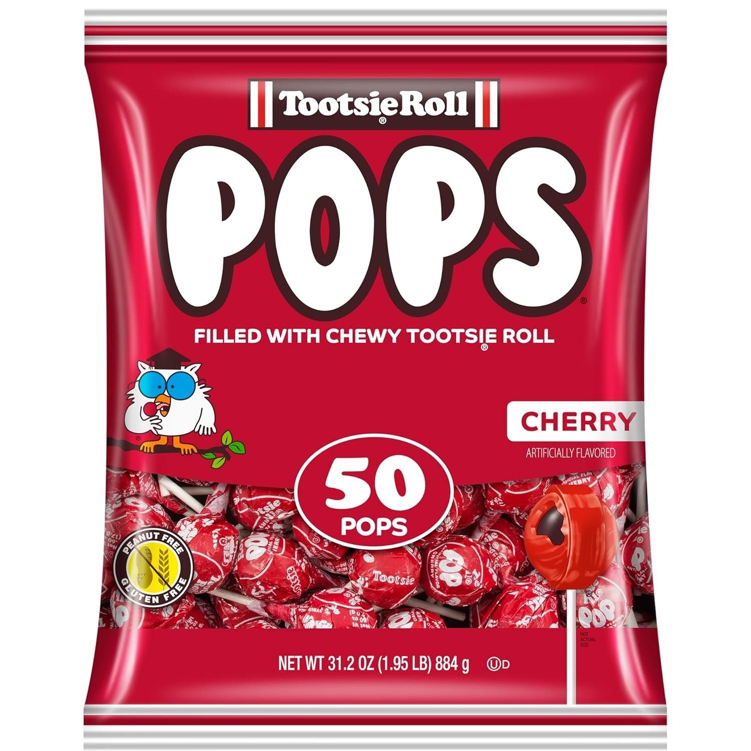 Tootsie Pops Single Flavor Bag Cherry Flavored Lollipops 50 Count (Pack of 1)