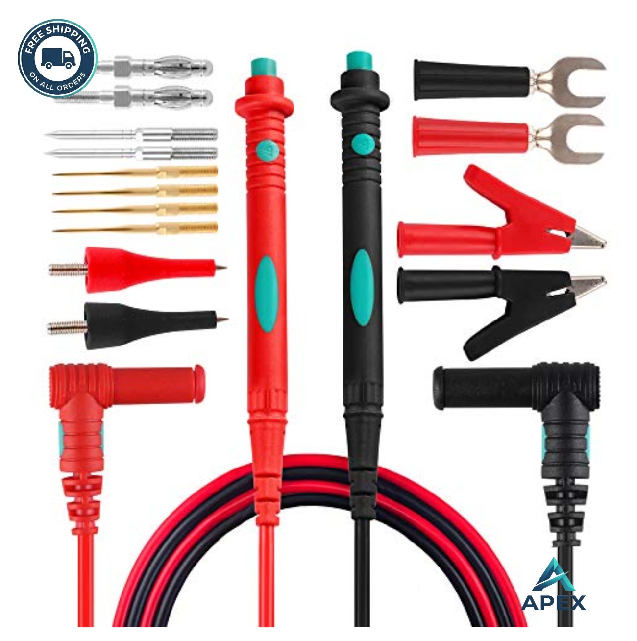 Multimeter Test Lead Kit 16 Piece CAT III 1000V 20A Alligator Clips Probe Tips