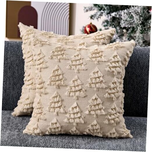 Christmas Pillow Covers 18x18 inch Set of 2 Soft 18" x 18" (Pack of 2) Beige