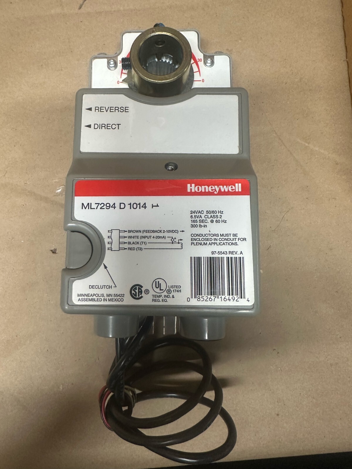 Honeywell ML729D1014 - Direct Couple Rotaru Actuator, 24V, 300#, 95Deg, 6.5VA