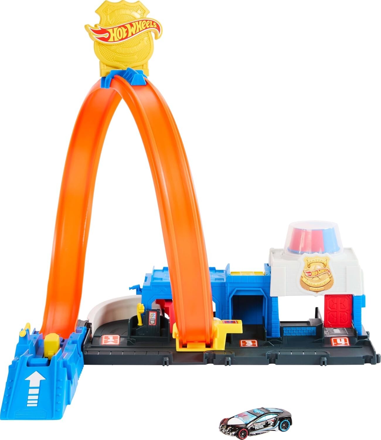 Hot Wheels Super Police Station Track Set with 1:64 Die-Cast Vehicle Playset New