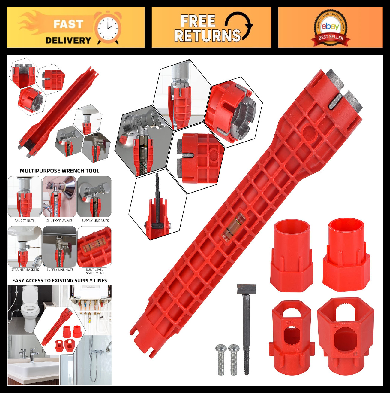 14-in-1 Multi-Functional Plumbing Wrench Tool for Sink, Toilet & Faucet Repairs
