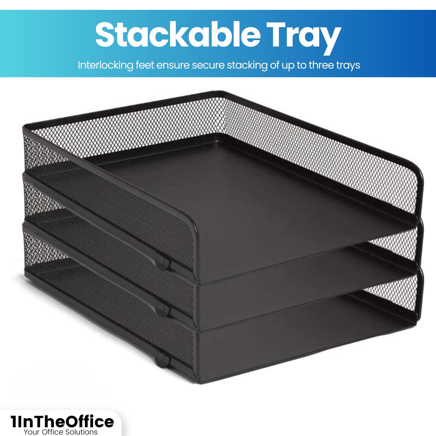 2 Pack Desk Trays Stackable Letter Tray Matte Black Wire Mesh Front-Load