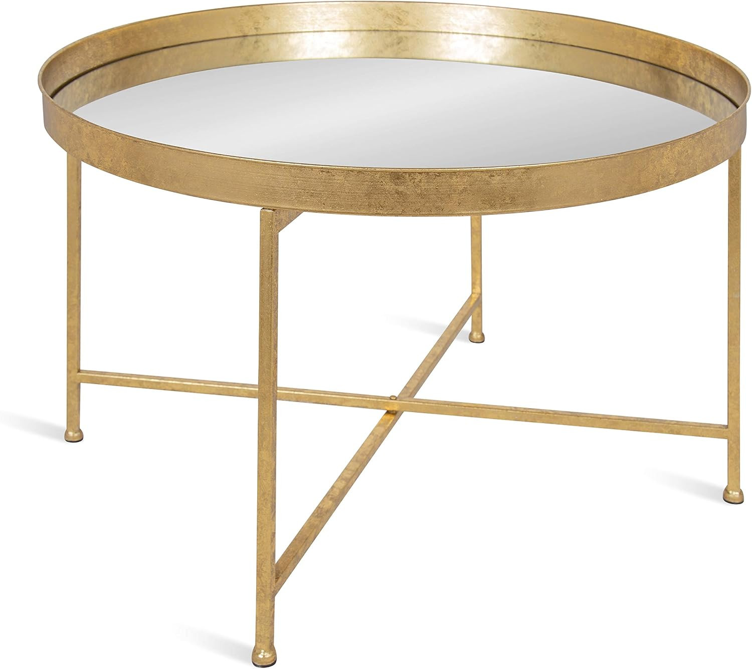 Celia Metal Foldable round Accent Coffee Table, 28.25" X 28.25" X 19", Mirrored