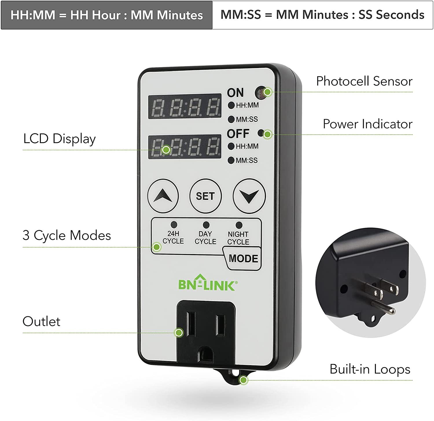 BN-LINK Timer Outlet Short Period Repeat Cycle Intermittent Digital Timer