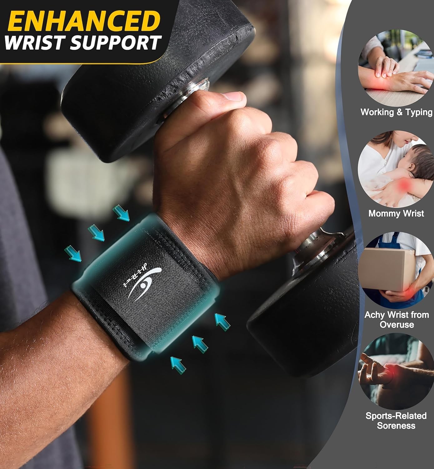 2 pcs Wrist Compression Strap Brace Wraps for Weight Lifting Gym Support Carpal