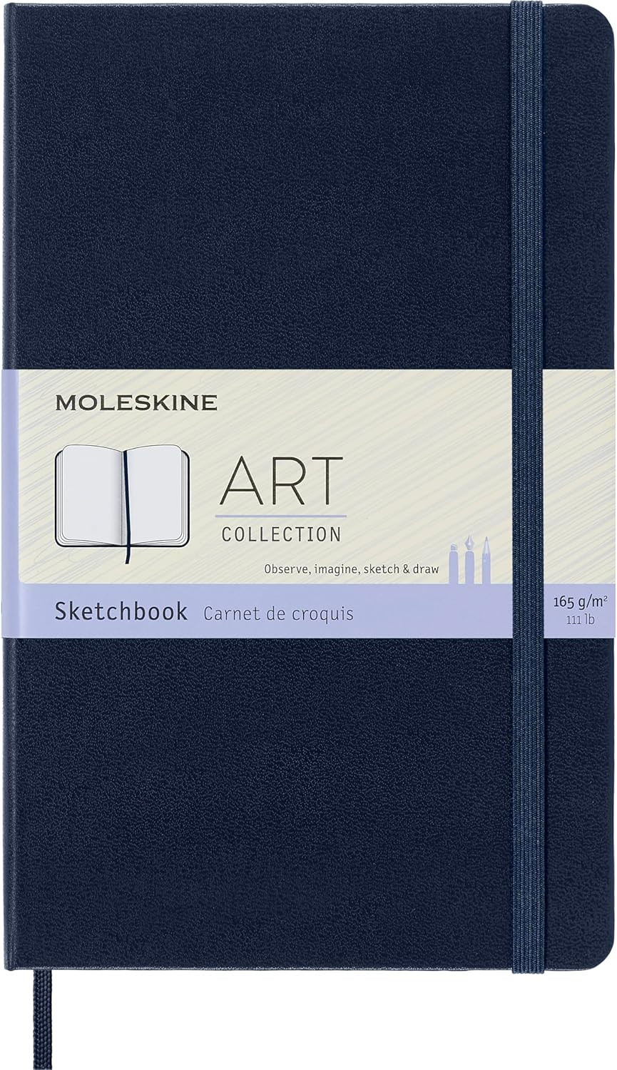 Art Sketchbook, Hard Cover, Large (5" X 8.25") Plain/Blank, Sapphire Blue, 104 P