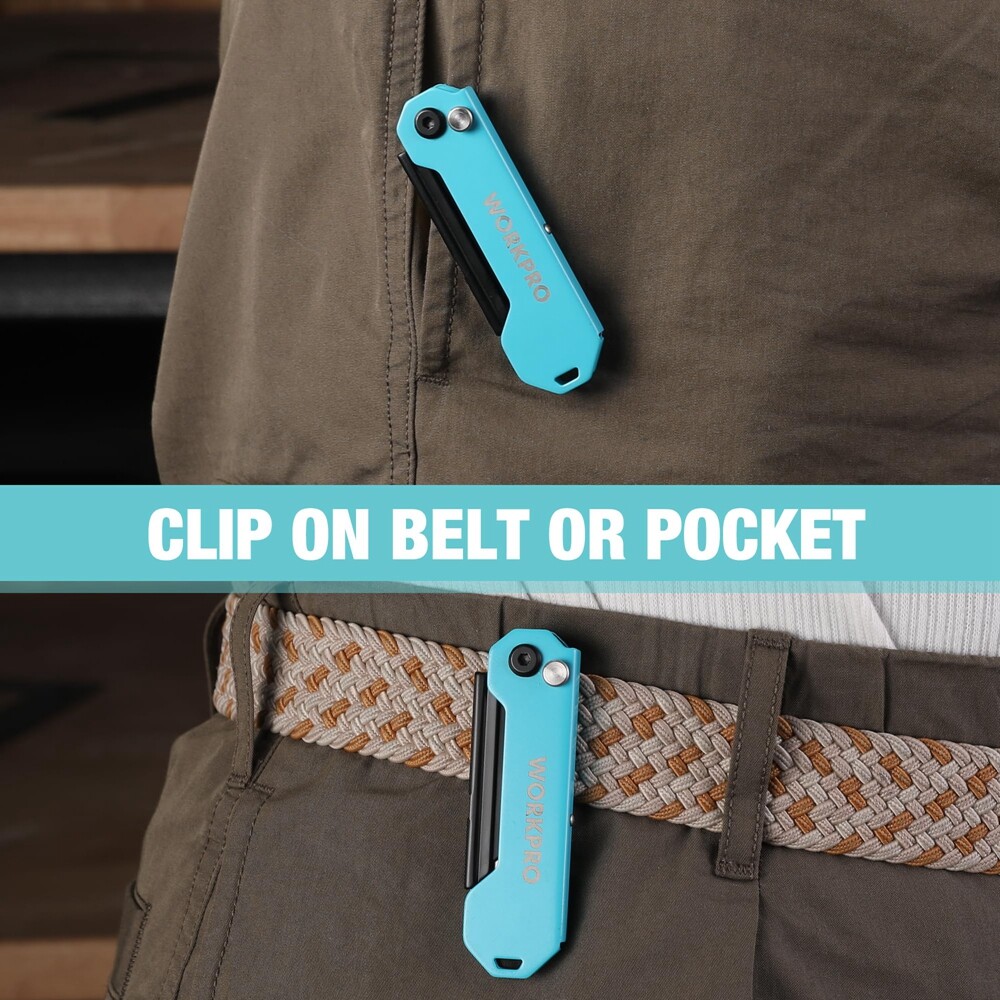 WORKPRO EDC Folding Utility Knife, Mini Box Cutter with Quick Open Axis Lock 2PC