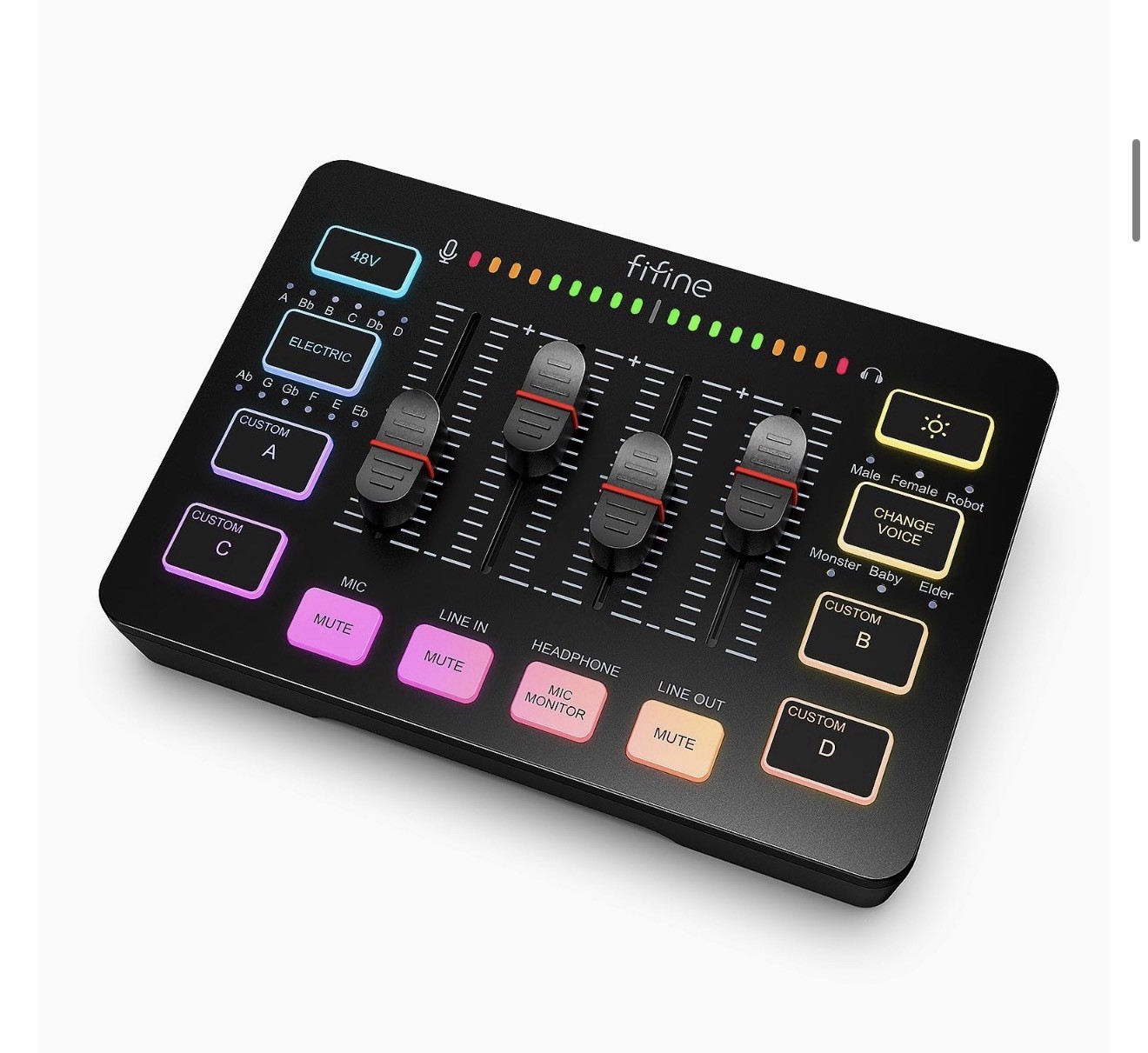 FIFINE Gaming Audio Mixer, Streaming RGB PC Mixer with XLR Microphone Interface,