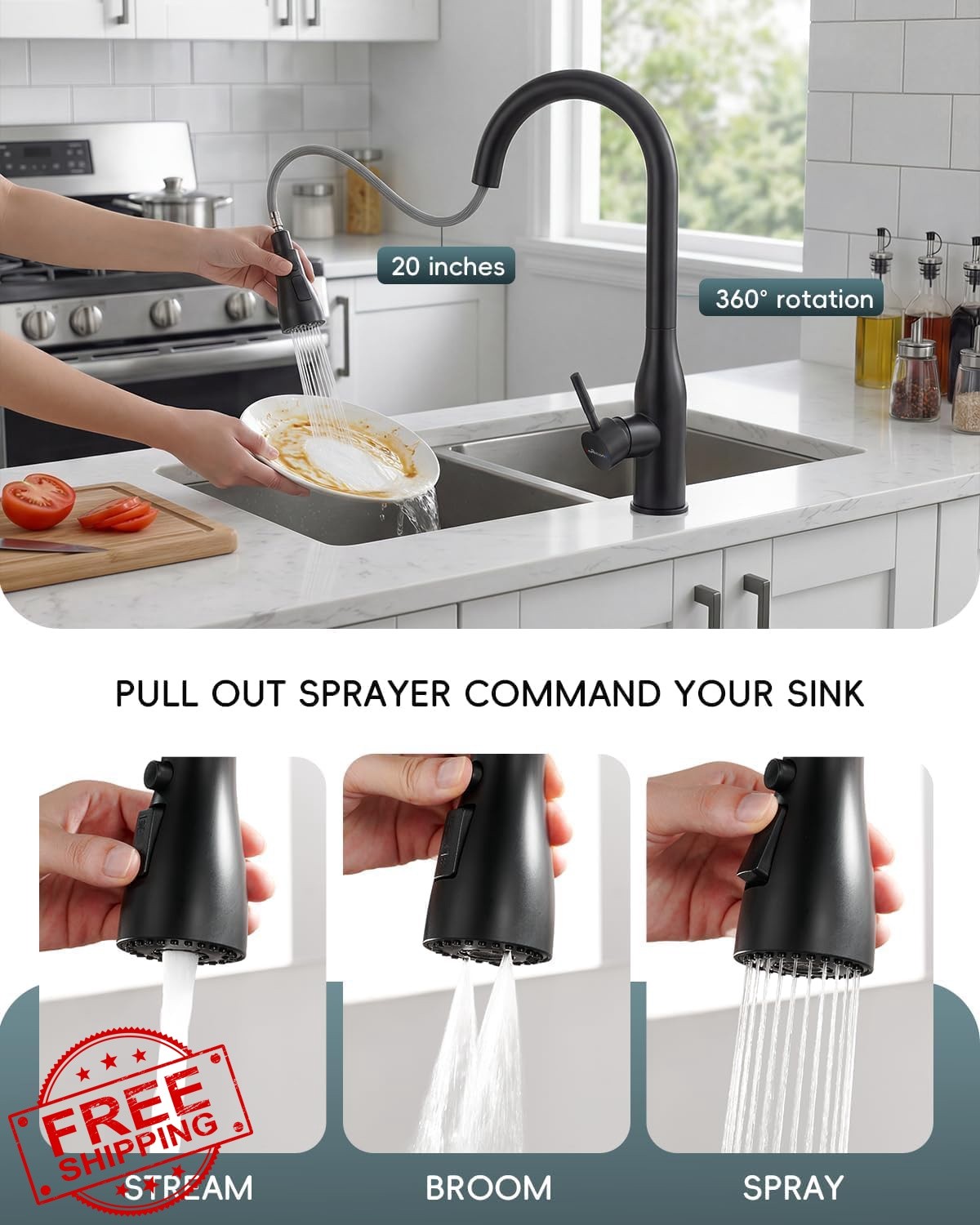 APPASO Matte Black Touchless Kitchen Faucet