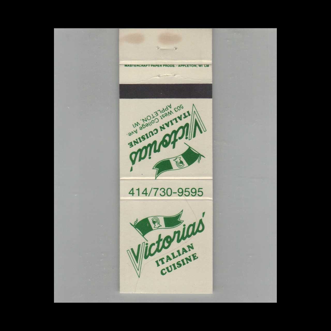 Matchbook Cover Victoria's Italian Cuisine Appleton, WI