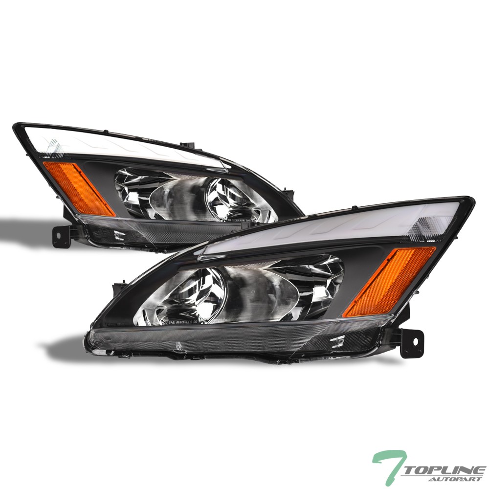 Topline For 2003-2007 Honda Accord LED Strip Bar Headlights Signal Amber - Black