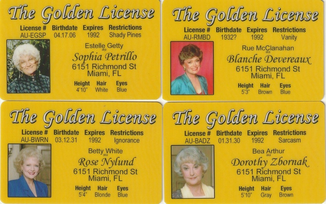 1985 The Golden Girls Golden License Prop Set   Rose Blanche Sopia Dorothy👼🏻📺