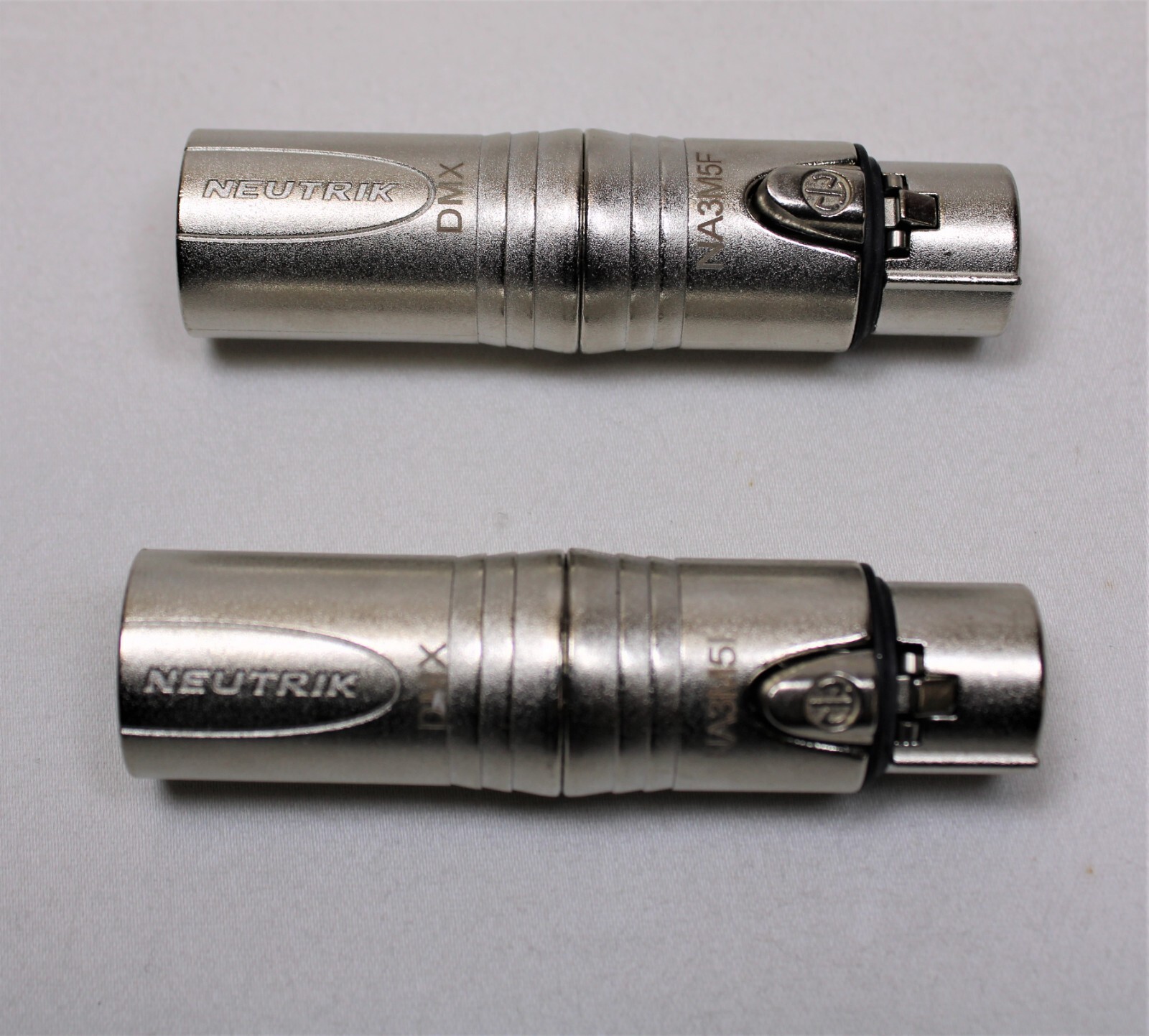 (2) Two Genuine NEUTRIK NA3M5F 3-Pin XLR Male to 5-Pin XLR Female DMX Adapter