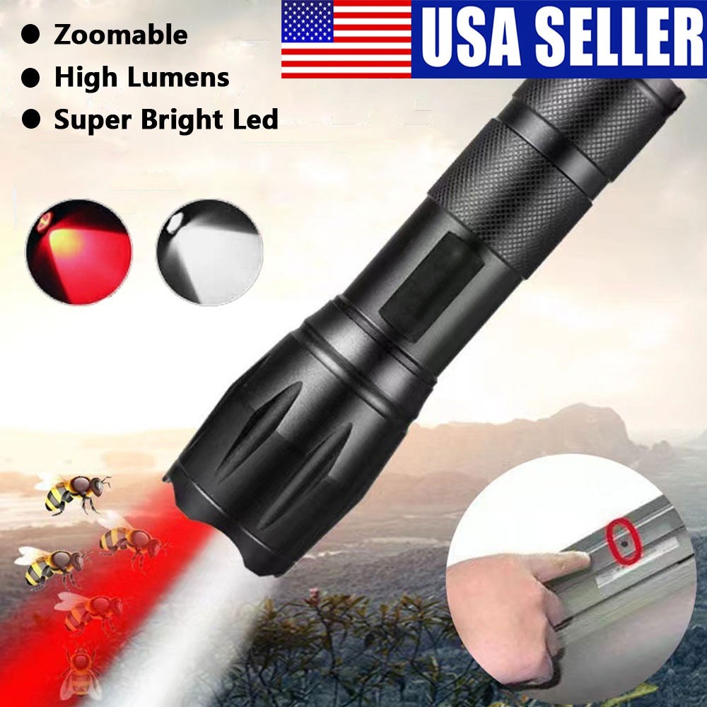 2in1 Red/White LED Flashlight Light Zoom Torch Hunting Light Rechargeable US