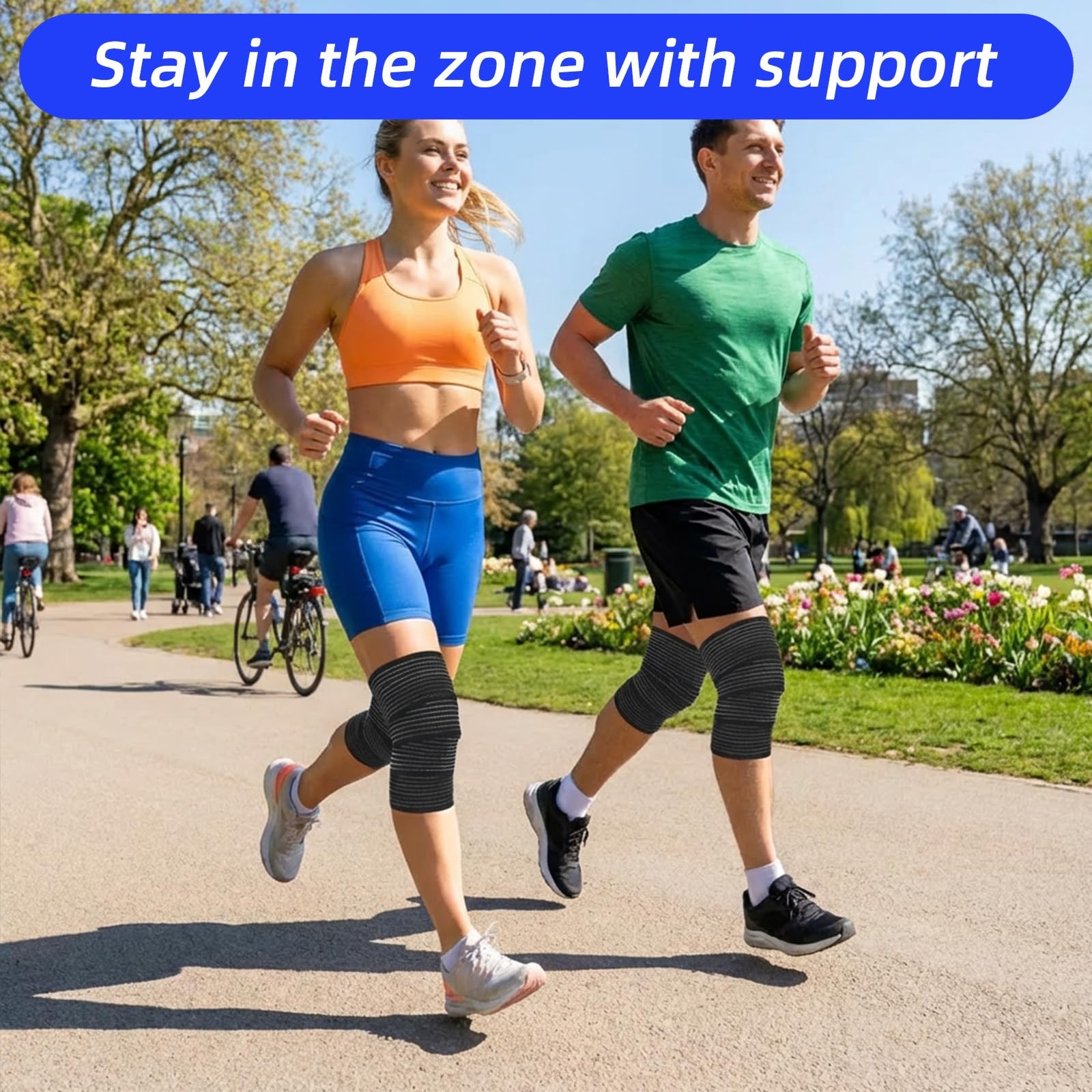 2 PCS Extra Long Elastic Knee Wrap Compression Bandage Brace , Adjustable Com...