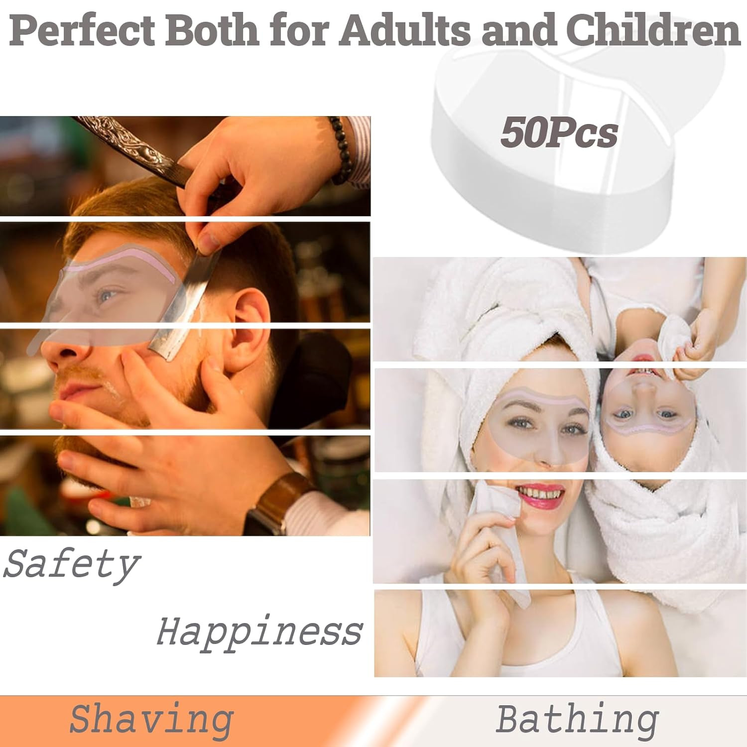 50 Pcs Disposable Shower Face Shield, Eye Shield after Cataract Surgery, Clear F