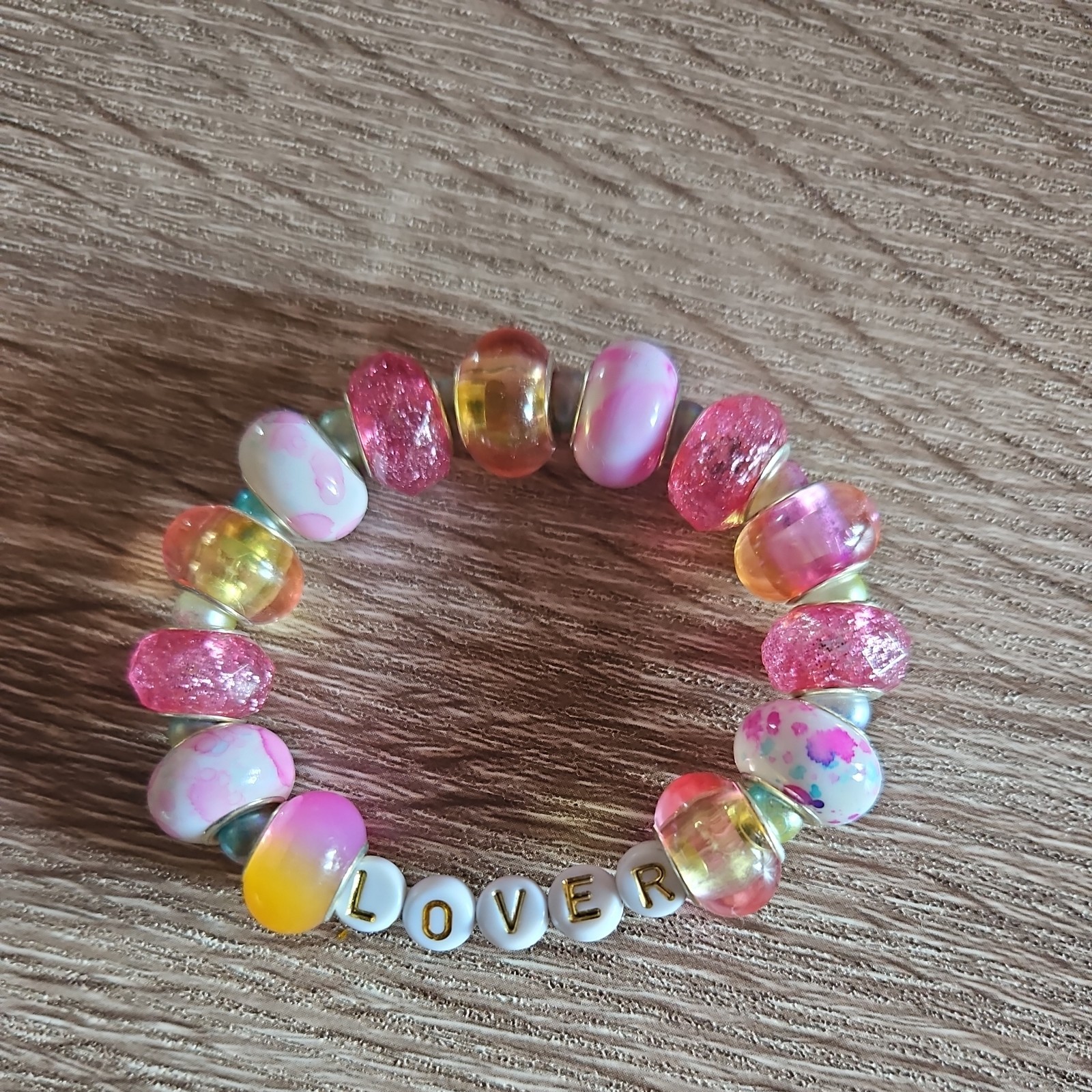 Handmade Beaded chunky Stretchy Bracelet 7"