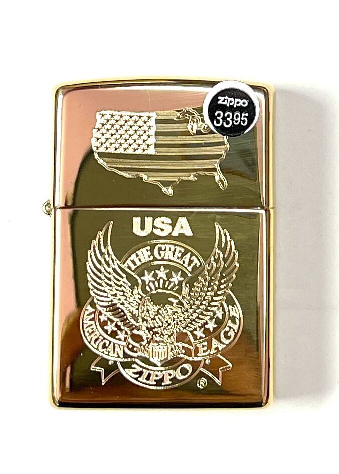 Zippo Lighter 254B Gold Great America Eagle with US Map Laser Lettering Pattern