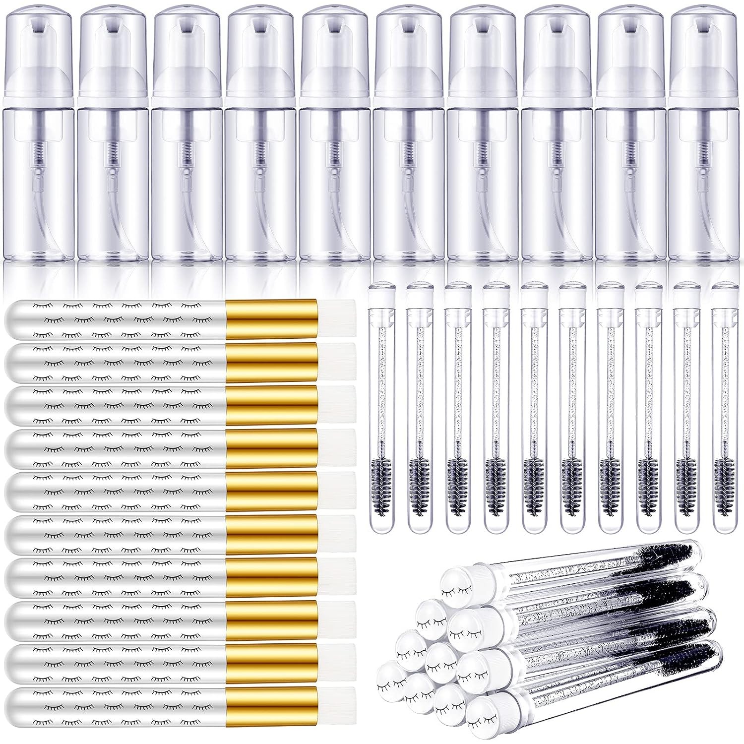 30 Pcs Lash Shampoo Brushes & Foam Bottles Set - Eyelash Extensions