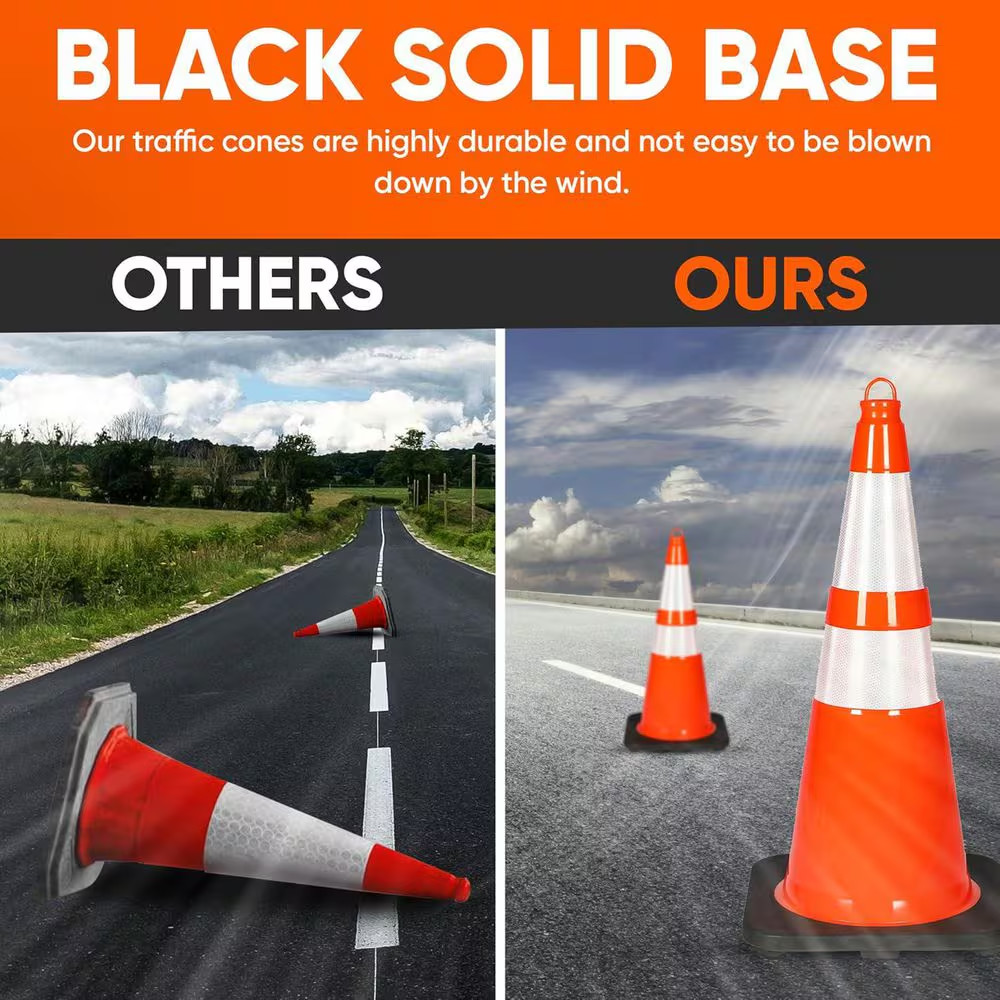 Pyle 28 In. PVC Traffic Cones, 10-Pack, High-Visibility Orange, Durable, Stackab