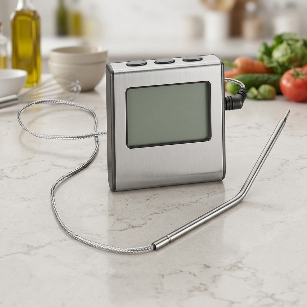 LCD For cooking Thermometer with Timer Function and Stainless Steel Probe