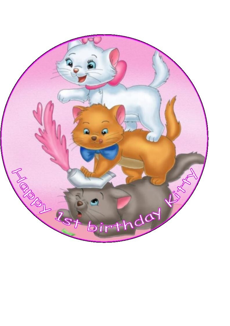 7.5 Aristocats icing cake topper,personalised with any message.