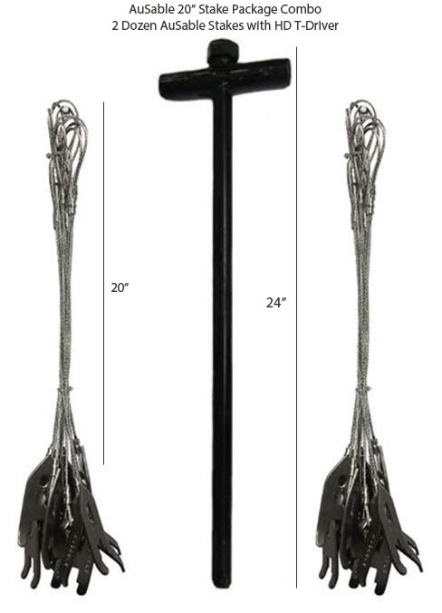 (2 Dozen) AuSable Brand Trap Anchor 20" Cable Stakes "AuSable Driver Included"
