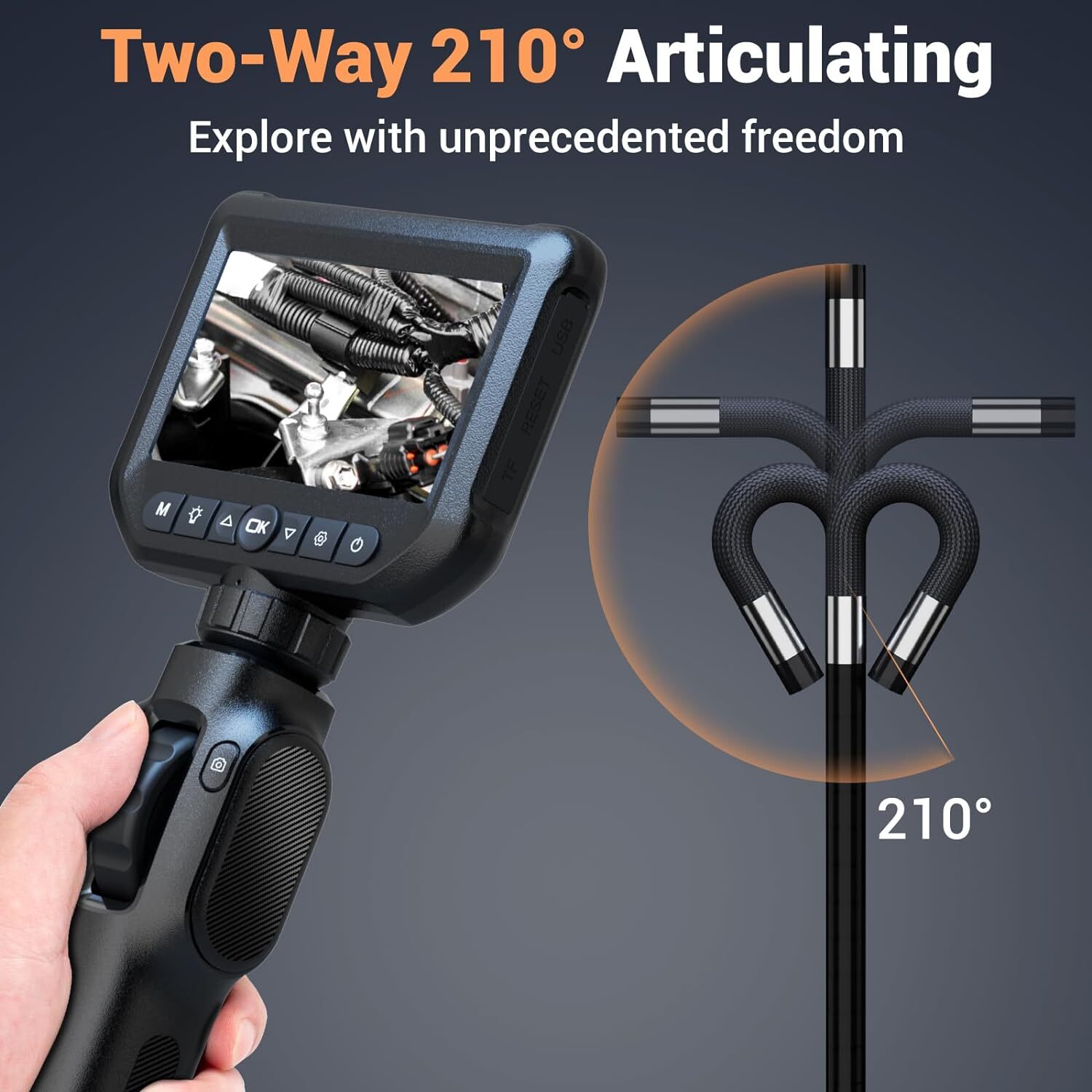 Two-Way Articulating Borescope Endoscope Camera Inspection +LED Light 32GB Card
