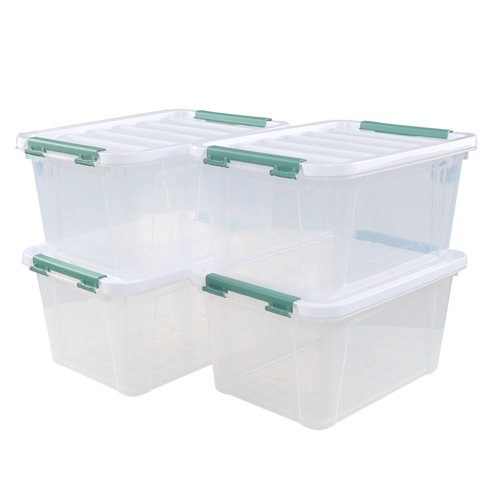 Ponpong 20 Quart Plastic Clear Storage Latching Boxes with Lids, 4 Packs