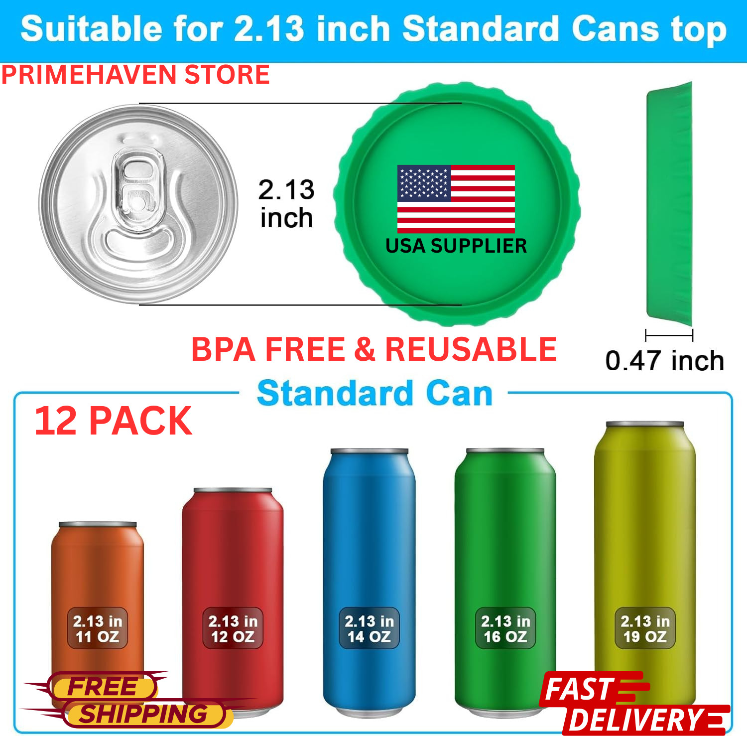 12 PACK Silicone Soda Can Lids Covers Reusable Beer Pop Can BPA Free Sealer Caps