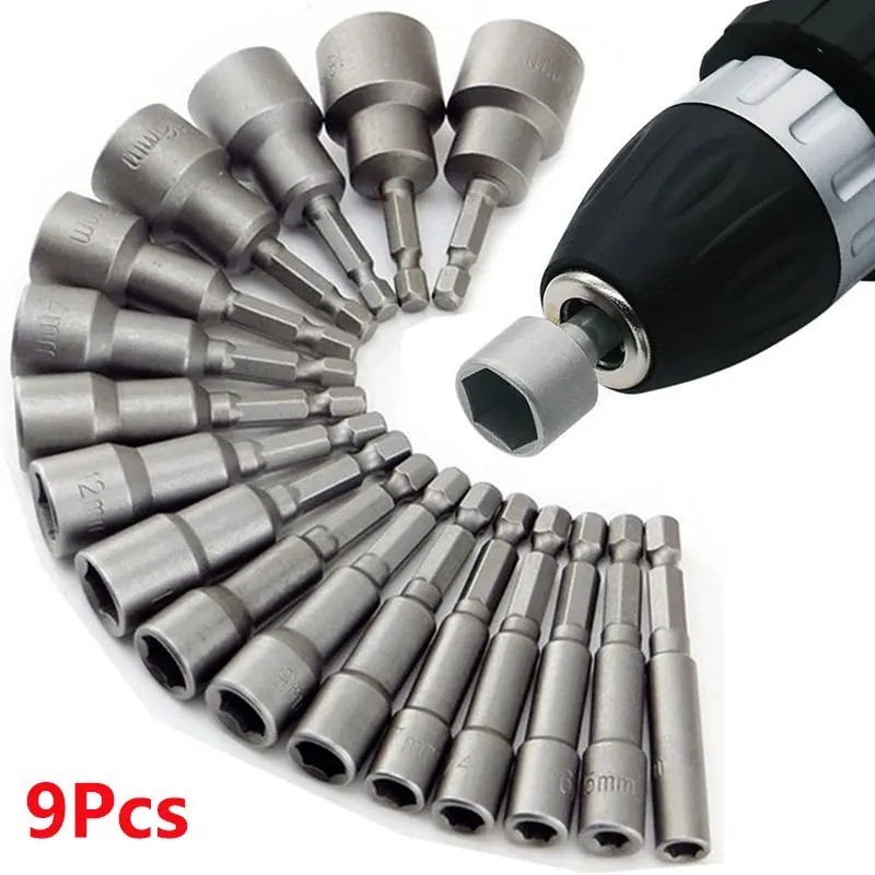 9Pcs 5mm-13mm Hex Socket Nut Driver Bit Set Impact Drill Wrench Adapter Tool