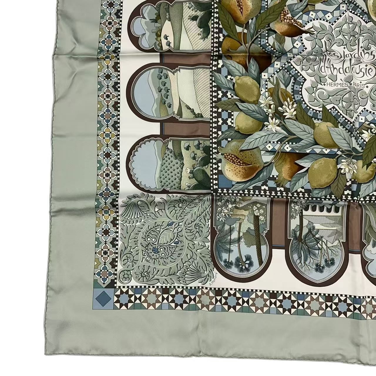 HERMES Scarf Carre 90 Les Jardins d’ Andalousie 100% Silk Women's Made in France