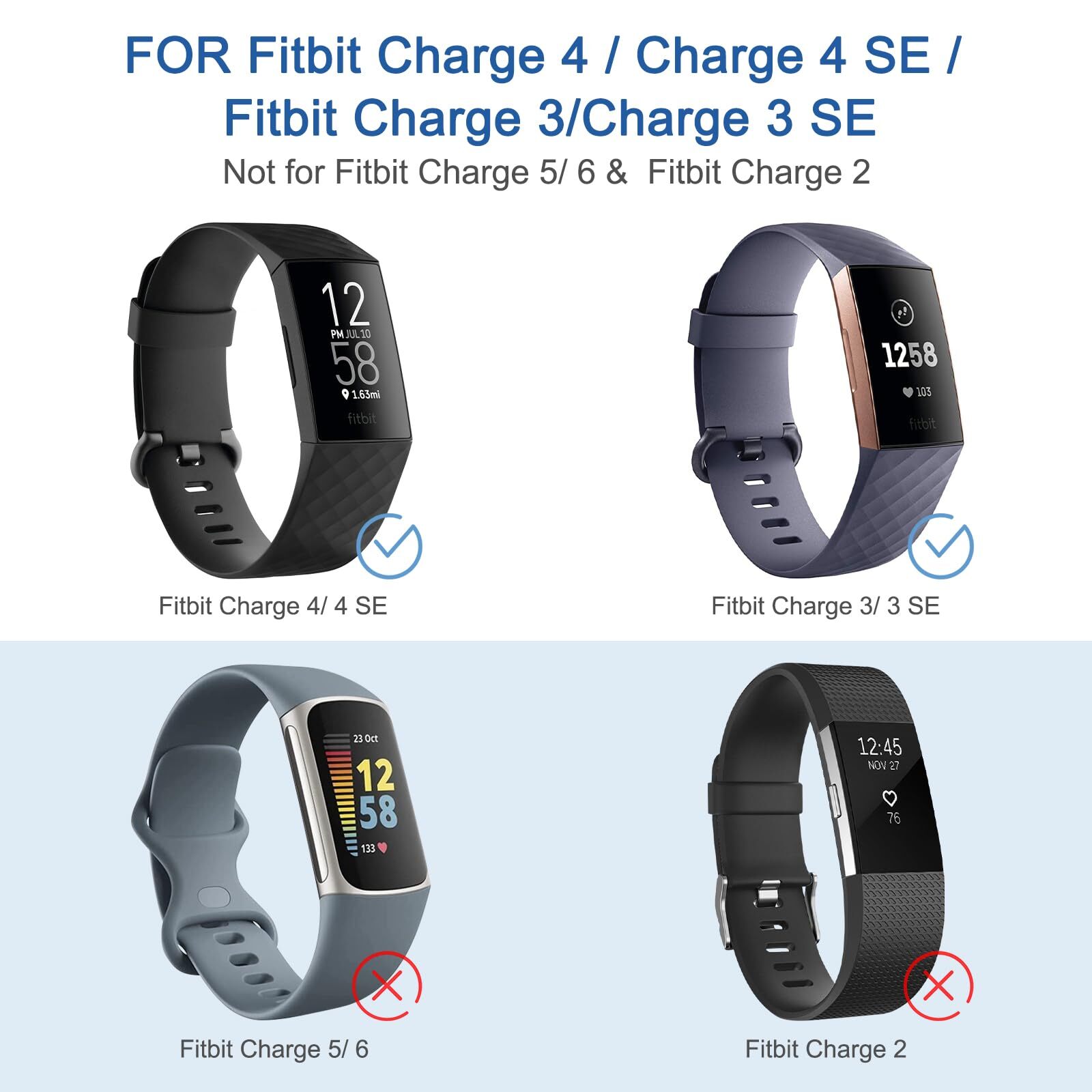 4 Pack Replacement Band for Fitbit Charge 3 4 SE Bracelet Watch Rate Fitness [L]
