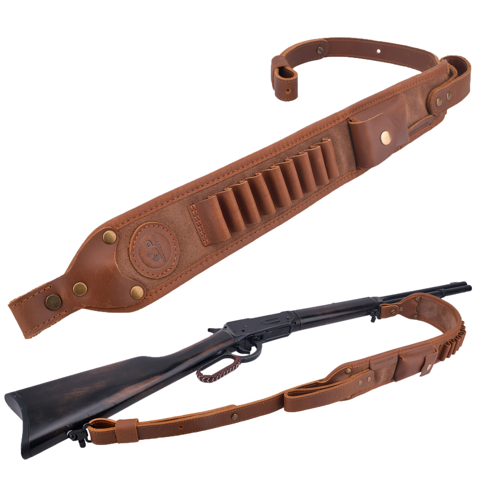 Buffalo Leather Rifle Gun Two Point Sling Carry Straps with Cartridge Holder USA
