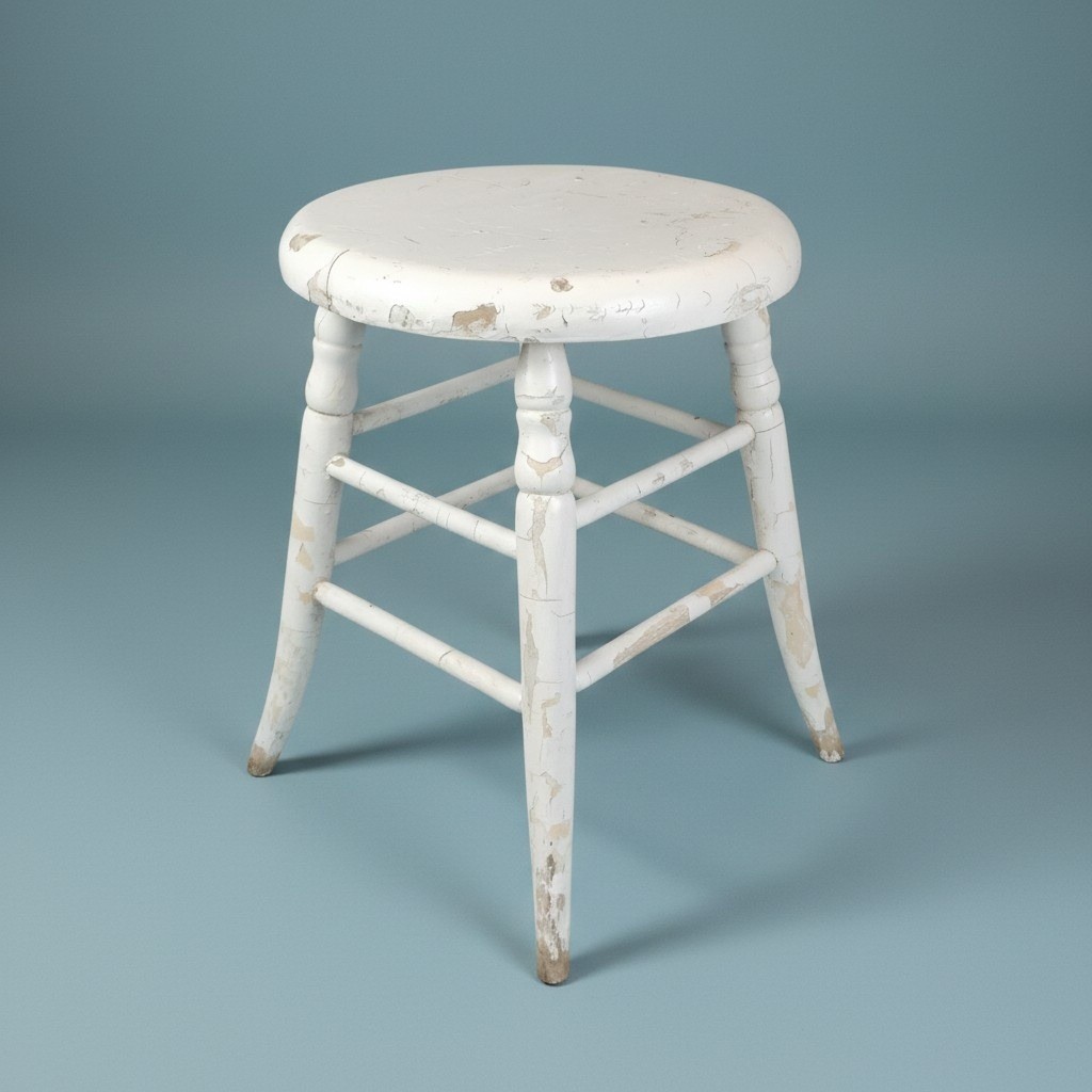 White Chippy Paint Wooden Milking Stool Farmhouse Plant Stand 18" T Rustic Cute
