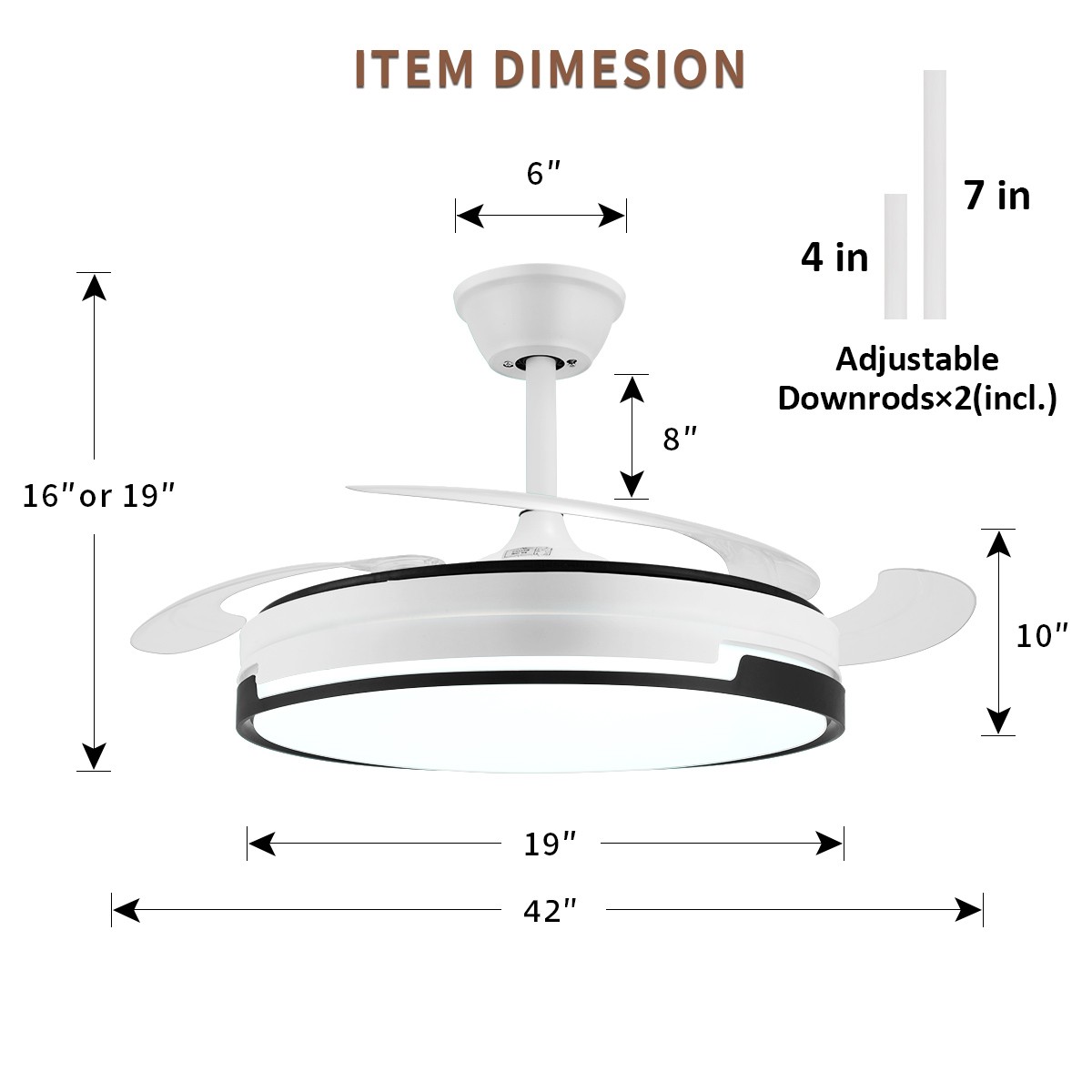 42" Smart Retractable Ceiling Fan Light with 3-Color Light & Remote, App Control