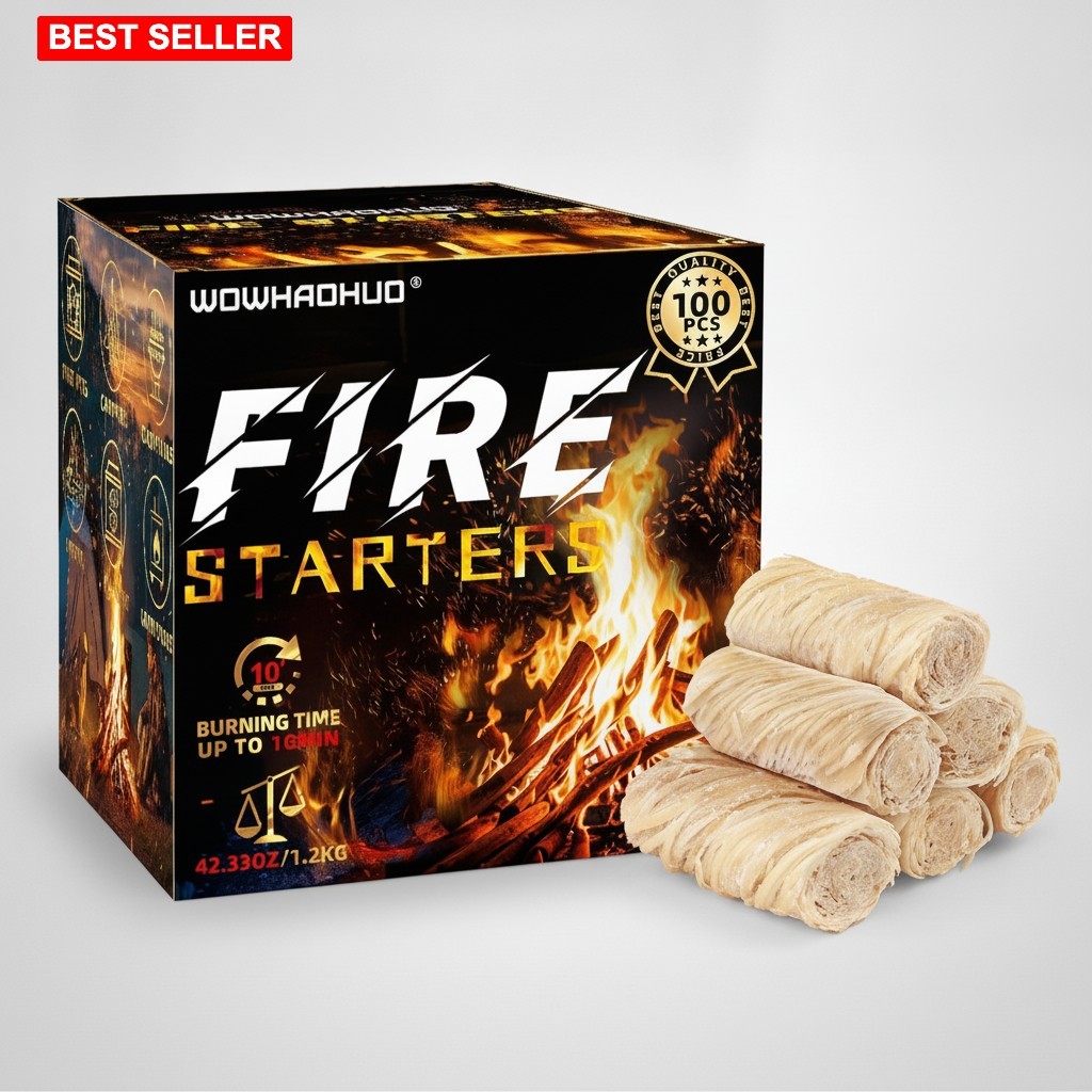 Fire Starter 100Pcs Waterproof Wood Wool Smoke Free Camping Grill Chimney