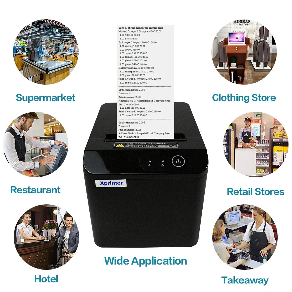 Xprinter XP-T80Q 80mm Thermal Receipt Printer Auto Cutter USB POS Printer
