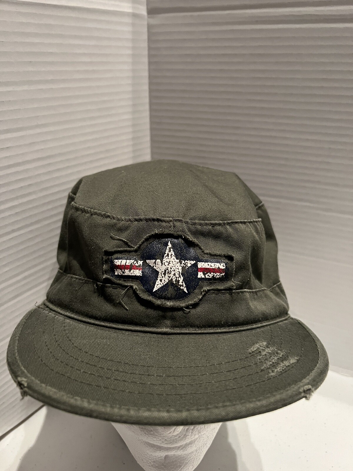 Rothco Retro Vintage Air Corps Fatigue Cap Green Distressed Size Large 7 1/2 EUC