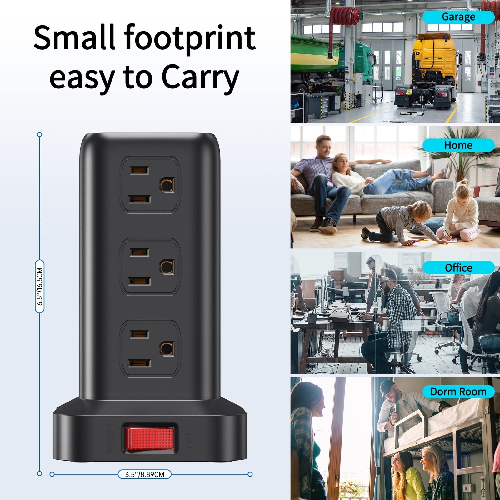 Extension Cord with Multiple Outlets, Surge Protector Power Strip Tower, 12 A...