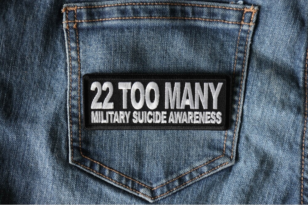 Patch (Iron-On or Sew-On), 22 Too Many Military Suicide Awareness, 4" x 1.5"