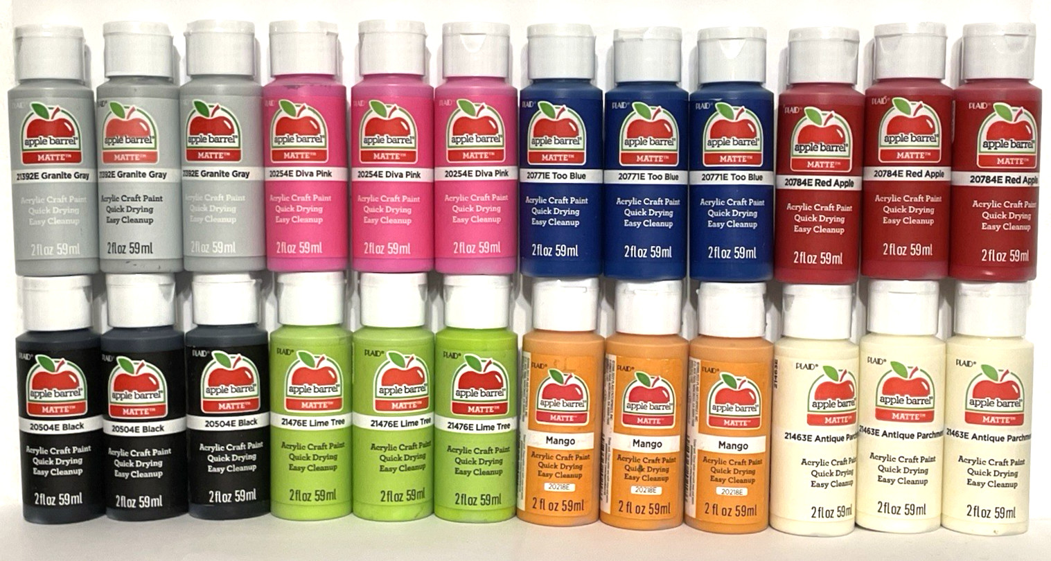 Acrylic Paint 24 Bottle Lot Too Blue Diva Pink Lime Tree Red Apple 48 total oz