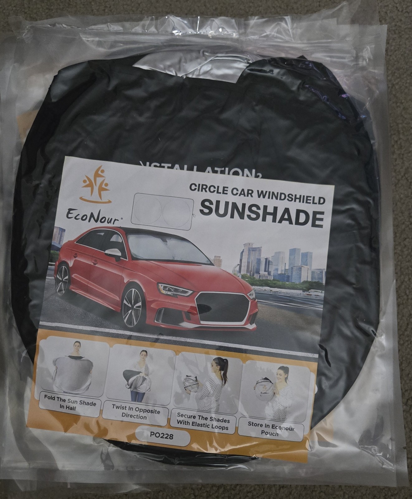 Econour Car Windshield Sun Shade 64" x 32" With Storage Pouch PO328