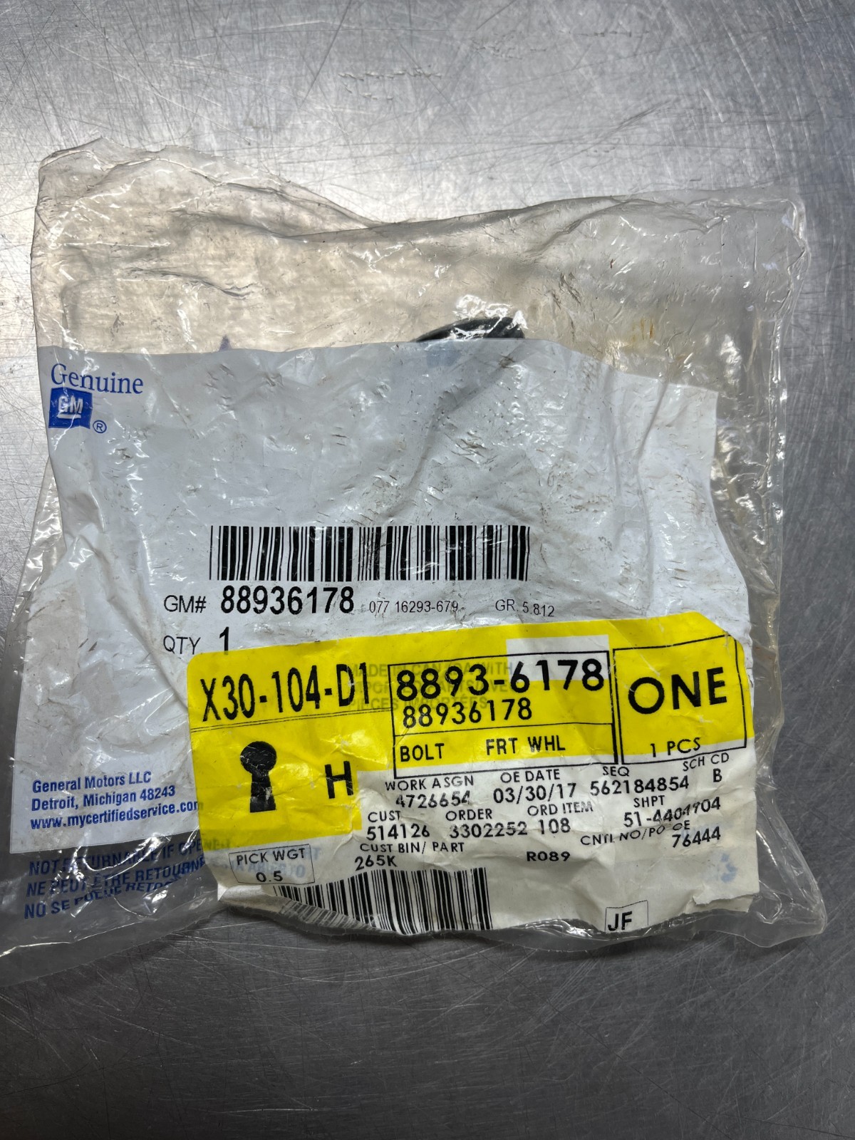 8893-6178  Genuine OEM  AC Delco GM  Front Wheel BOLT STUD   88936178