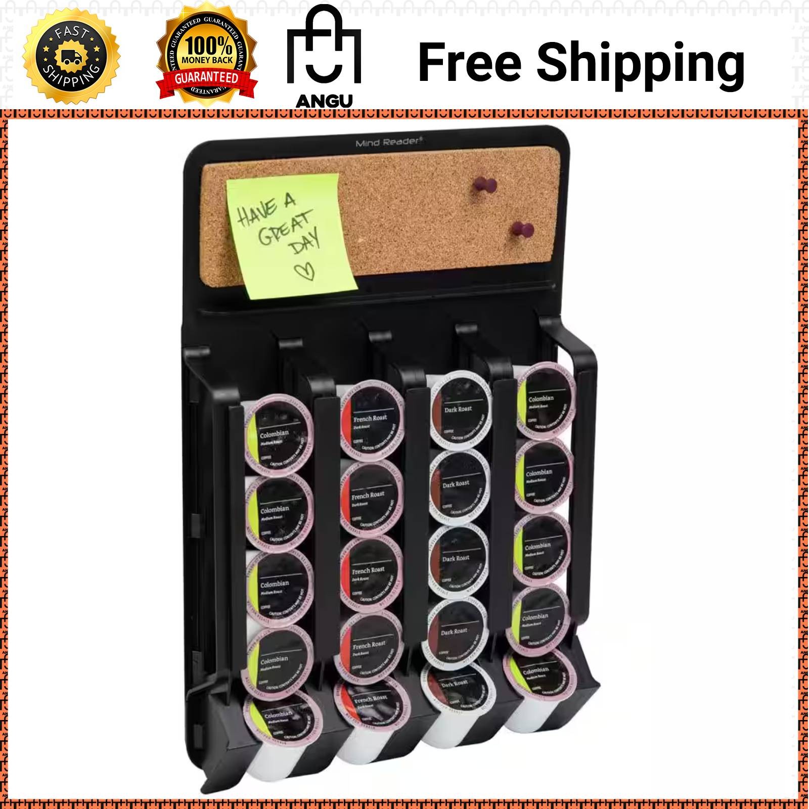 Wall Mount Coffee Pod Organizer 20 Pod Magnetic or Adhesive Holder Rack